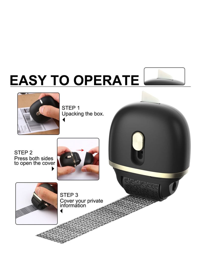Y&D Identity Protection Roller Stamps 1 Pack - Wide Theft Stamp Privacy Roll for ID Blockout Confidential and Address Blocker (Black) - Image 2