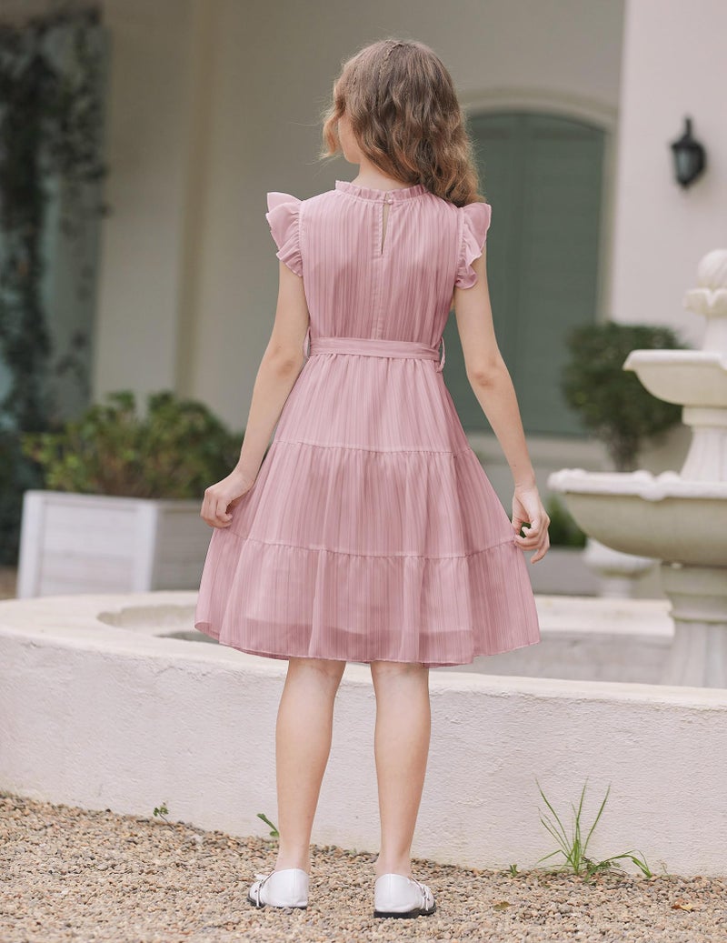 Arshiner Pink Dress for Girls Tween Summer Formal Special Occasion Elegant Dresses Size 10-12 - Image 5