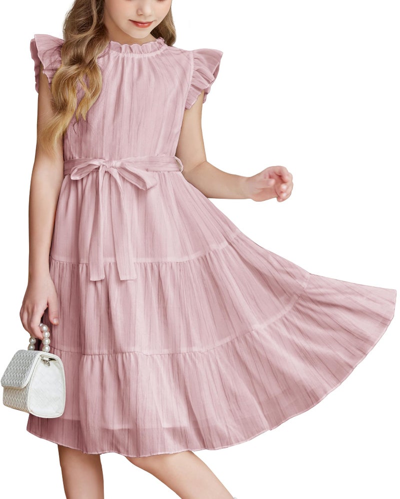 Arshiner Pink Dress for Girls Tween Summer Formal Special Occasion Elegant Dresses Size 10-12 - Image 1