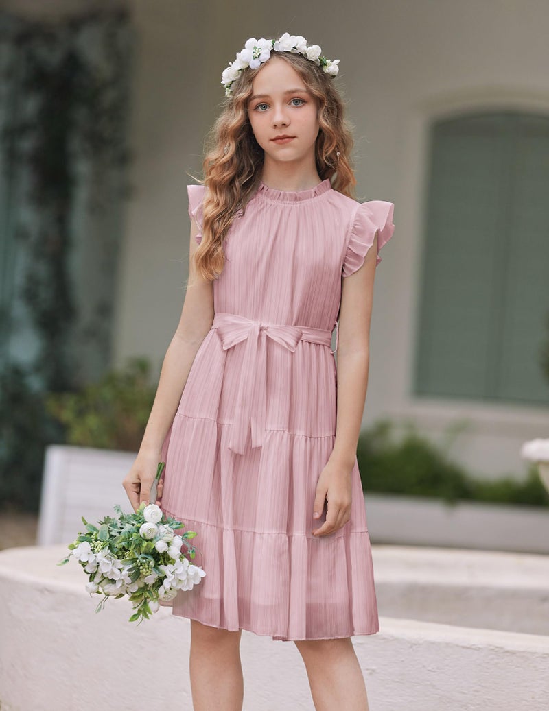 Arshiner Pink Dress for Girls Tween Summer Formal Special Occasion Elegant Dresses Size 10-12 - Image 3