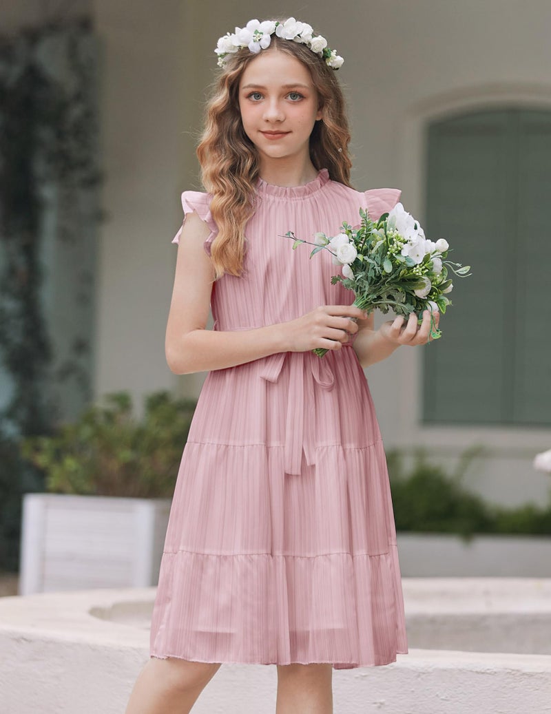 Arshiner Pink Dress for Girls Tween Summer Formal Special Occasion Elegant Dresses Size 10-12 - Image 2