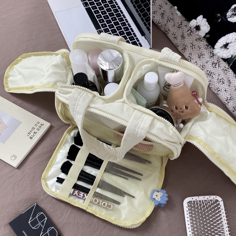 Partitioned Cosmetic Bag Women'S Double Opening Wide Opening Large Capacity High-End Travel Portable Toiletries Bag Storage Bag - Image 2