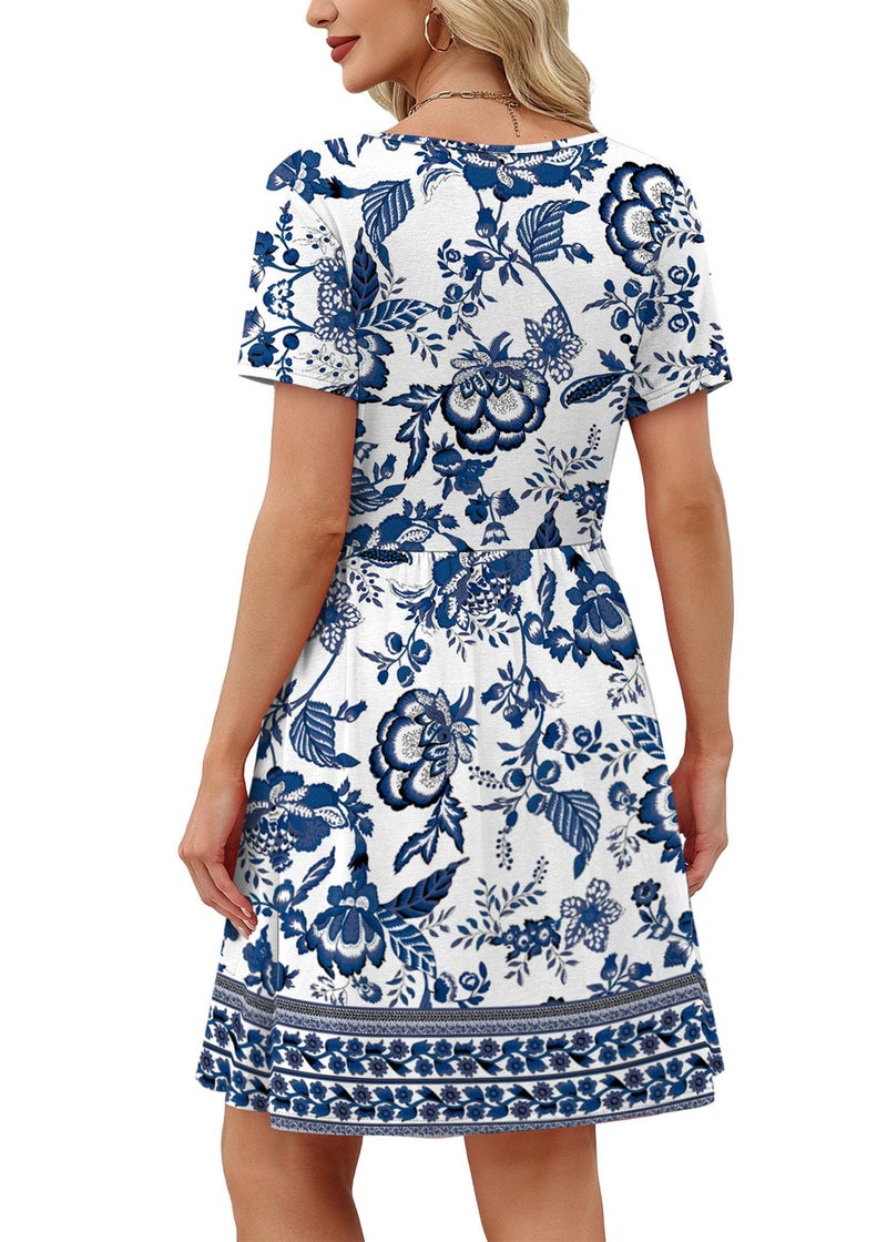 OFEEFAN Plus Size Dresses for Curvy Women Boho Dresses for Women 2026 Square Neck Summer Dresses Beach Vacation Clothes Spring Fashion Clothing Short Sleeve T Shirt Dress Casual Sundress Ethnic Floral 2XL - Image 5