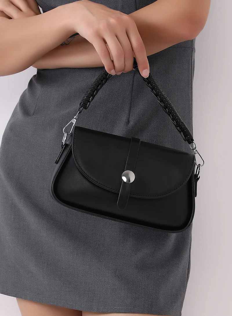 Haute Sauce Solid Magnet Lock Regular Vegan Leather Sling Bag with Detachable Strap For Women