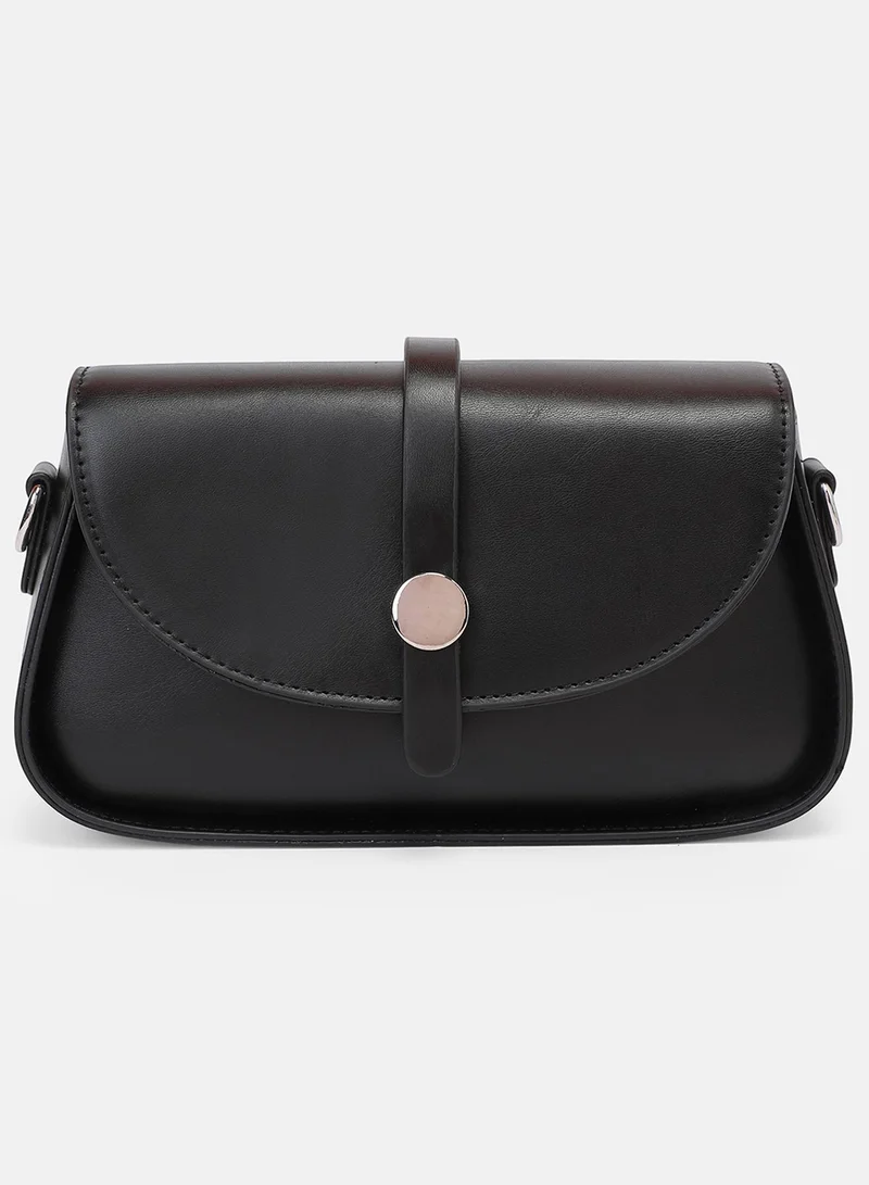 Haute Sauce Solid Magnet Lock Regular Vegan Leather Sling Bag with Detachable Strap For Women