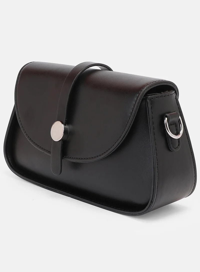 Haute Sauce Solid Magnet Lock Regular Vegan Leather Sling Bag with Detachable Strap For Women