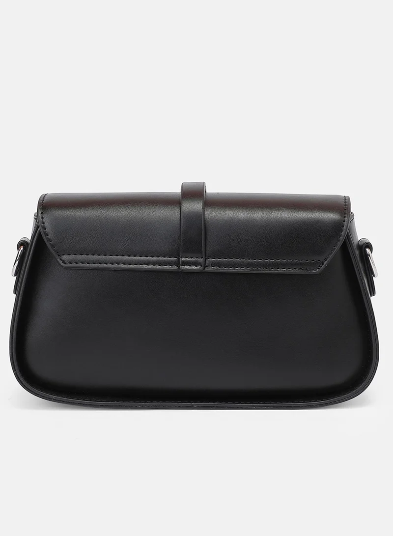 Haute Sauce Solid Magnet Lock Regular Vegan Leather Sling Bag with Detachable Strap For Women