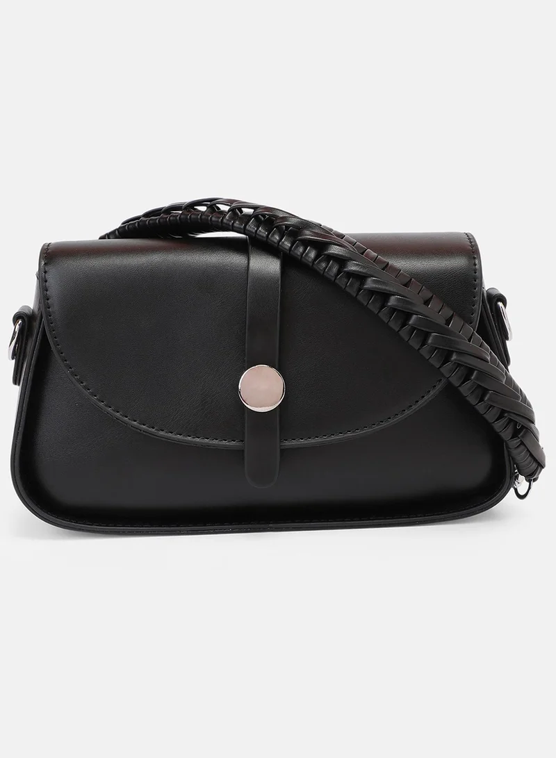 Haute Sauce Solid Magnet Lock Regular Vegan Leather Sling Bag with Detachable Strap For Women
