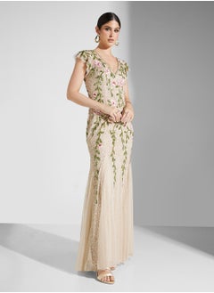 Adrianna Papell Embellished Floral V-Neck Dress  - Image 4