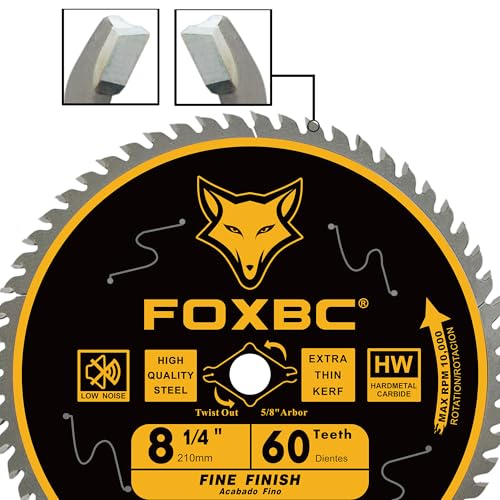 FOXBC 8-1/4 Inch Table Saw Blade 60 Tooth Fine Finish Wood Cutting with 5/8" Arbor, Diamond Knockout - Image 4