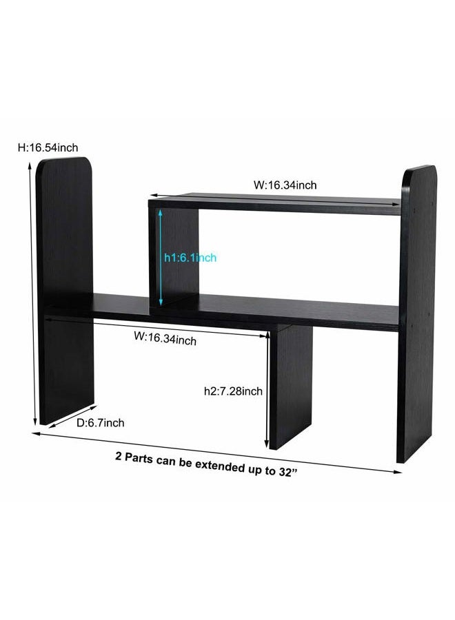 PAG Desktop Shelf Adjustable Wood Small Bookshelf Office Supplies Desk Organizer and Accessories Display Rack, Black - Image 2