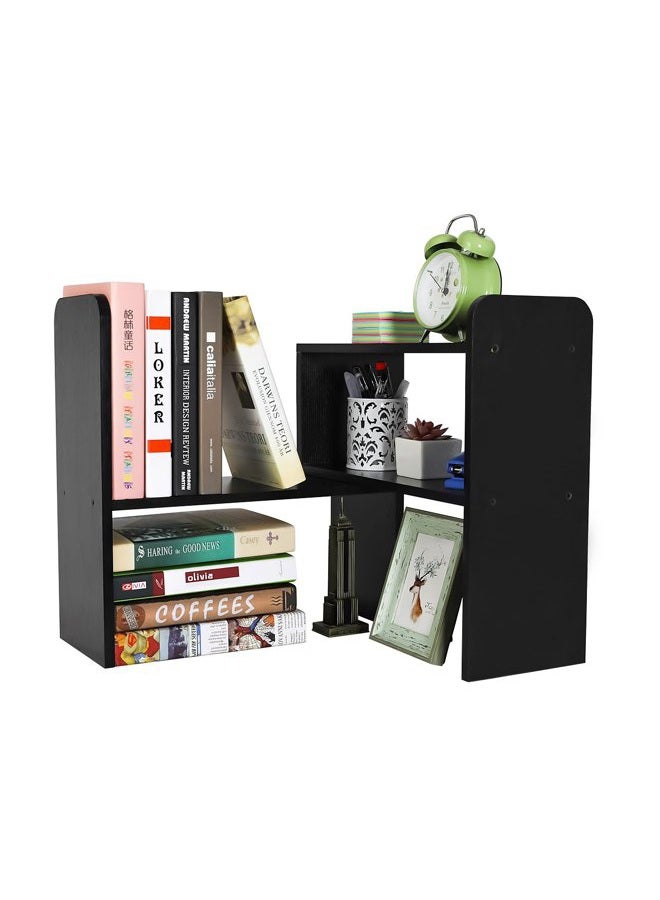PAG Desktop Shelf Adjustable Wood Small Bookshelf Office Supplies Desk Organizer and Accessories Display Rack, Black - Image 1