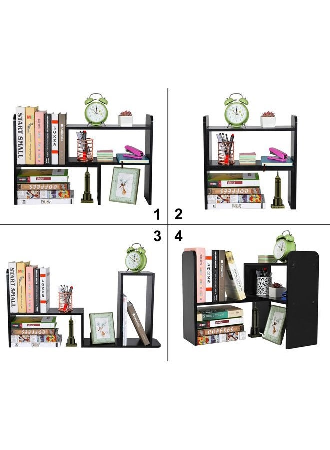 PAG Desktop Shelf Adjustable Wood Small Bookshelf Office Supplies Desk Organizer and Accessories Display Rack, Black - Image 3