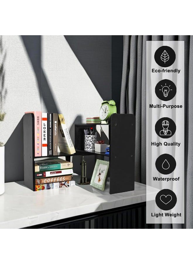 PAG Desktop Shelf Adjustable Wood Small Bookshelf Office Supplies Desk Organizer and Accessories Display Rack, Black - Image 5