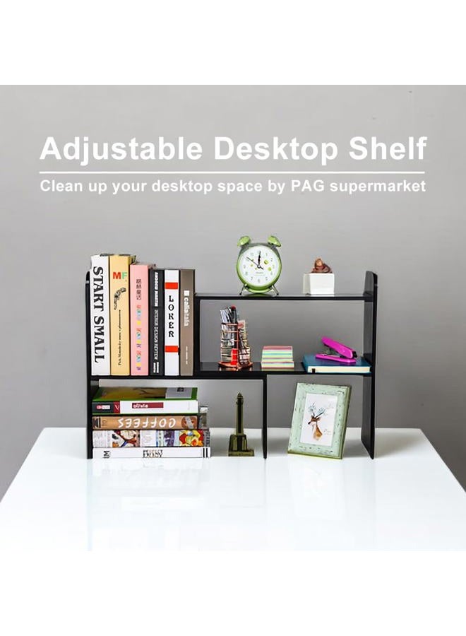 PAG Desktop Shelf Adjustable Wood Small Bookshelf Office Supplies Desk Organizer and Accessories Display Rack, Black - Image 4