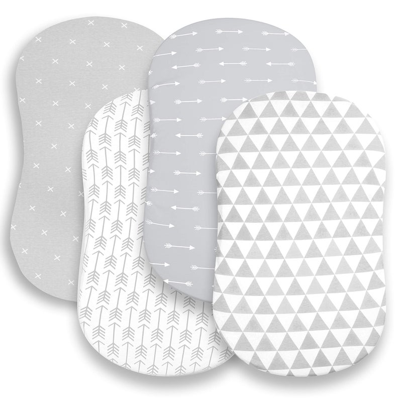 BaeBae Goods Bassinet Bed Sheets â€“ Premium Bassinet Fitted Sheet for Halo, Mika Micky, Maxi Cosi & Others - 4 Pack 100% Jersey Knit - Bassinet Bedding for Standard Size Oval or Halo Bassinet Pads for Boys & Girls - Image 1
