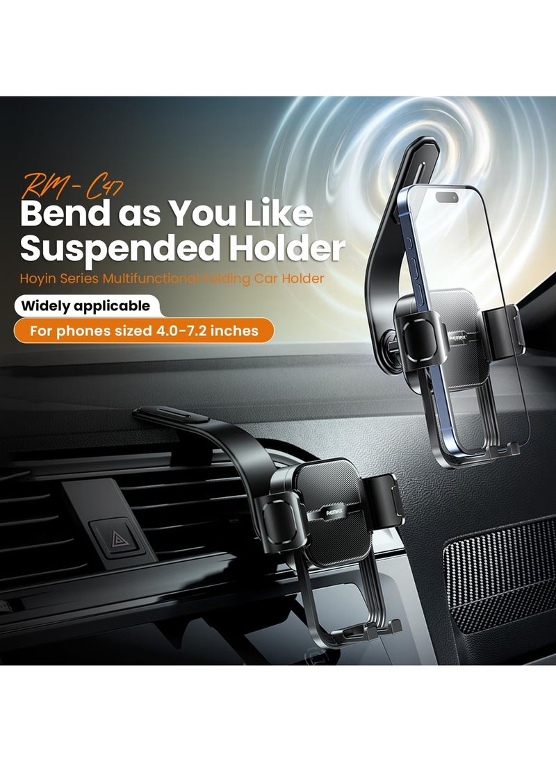 Remax Mena - CD Slot Car Phone Holder Multifunctional Folding Car Mount, Car Phone Mount Mobile Phone Stand in Car for iPhone Samsung Redmi, Black - Image 1