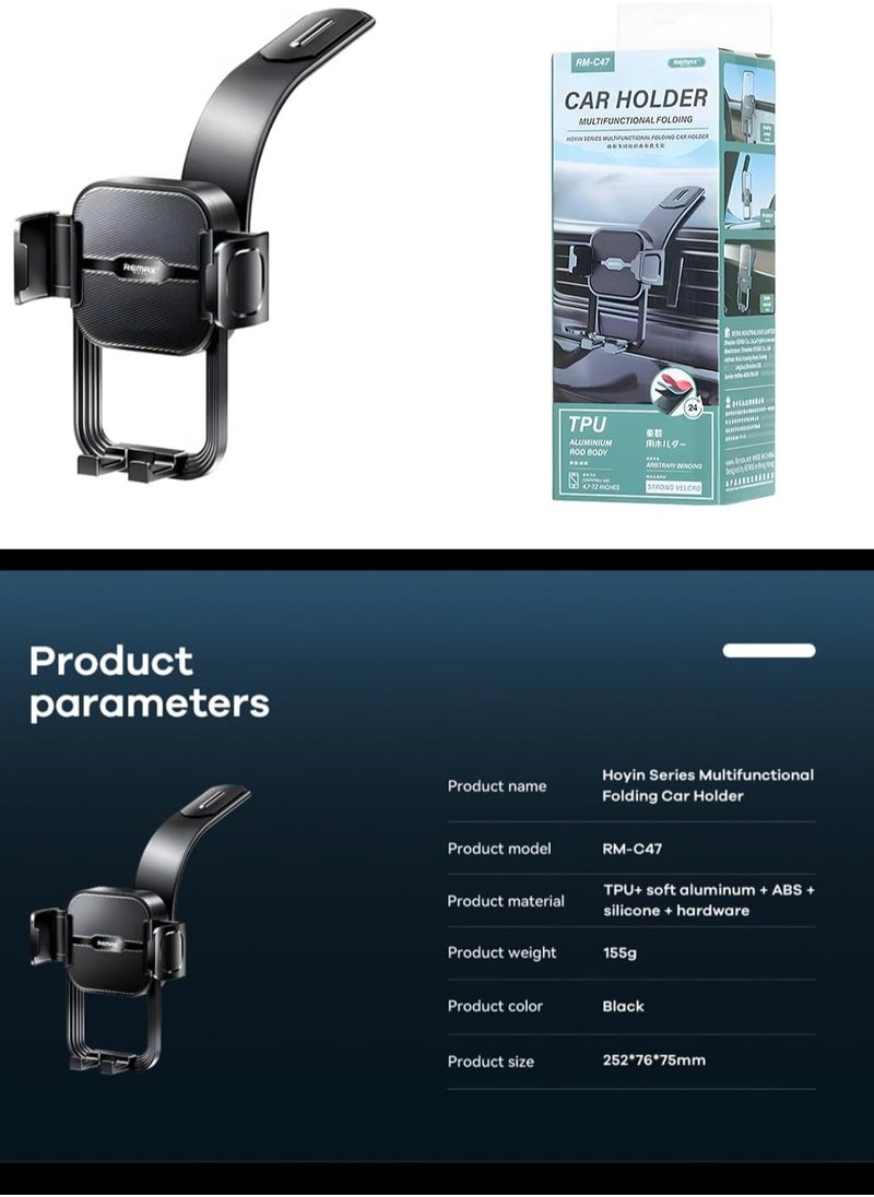 Remax Mena - CD Slot Car Phone Holder Multifunctional Folding Car Mount, Car Phone Mount Mobile Phone Stand in Car for iPhone Samsung Redmi, Black - Image 1