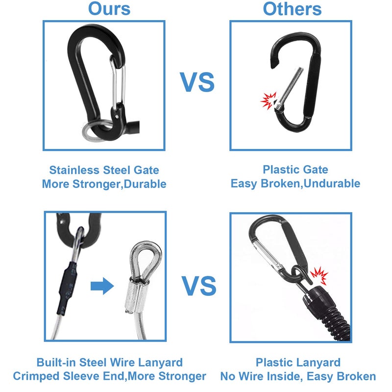 Lix&Rix Spiral Retractable Safety Coiled Lanyard with Stainless Steel Clip Keychain Ring Carabiner for Keys Fishing Tools,3pcs - Image 2