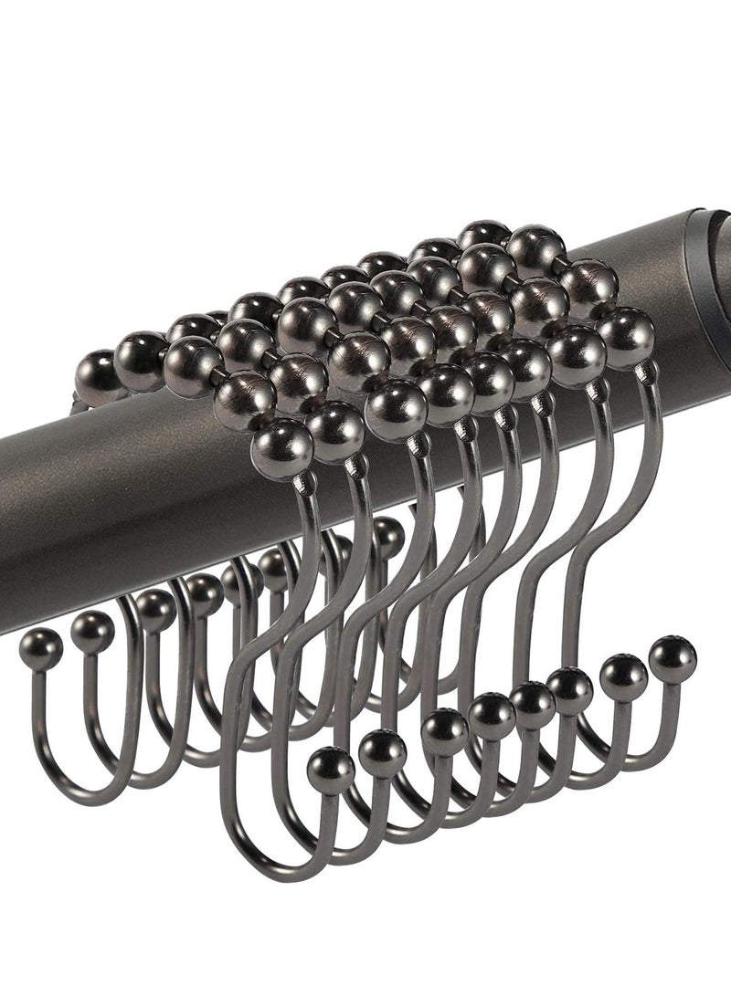 Excefore Shower Curtain Hooks 12PCS Shower Curtain Rings, Stainless Steel Roller Rust-Resistant Balance Sliding Anti-Drop Double Head Shower Hooks Rings for Bathroom Shower Rods Curtains (Bronze) - Image 1