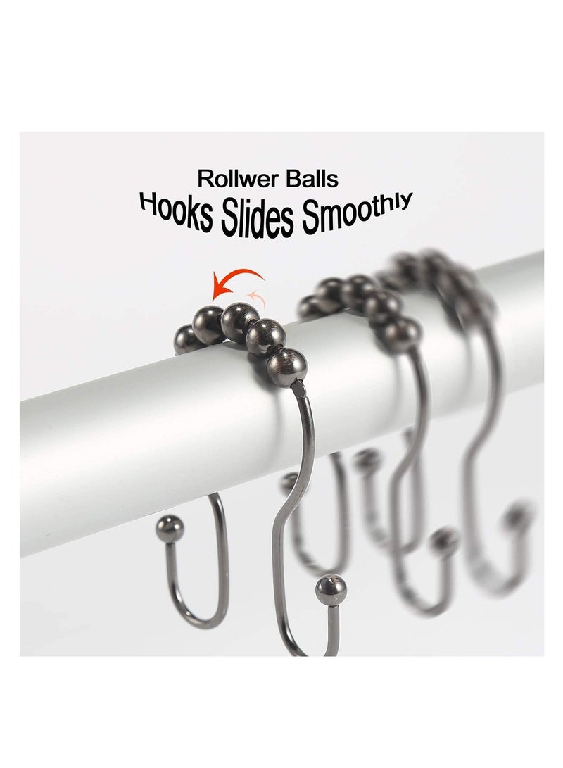 Excefore Shower Curtain Hooks 12PCS Shower Curtain Rings, Stainless Steel Roller Rust-Resistant Balance Sliding Anti-Drop Double Head Shower Hooks Rings for Bathroom Shower Rods Curtains (Bronze) - Image 2