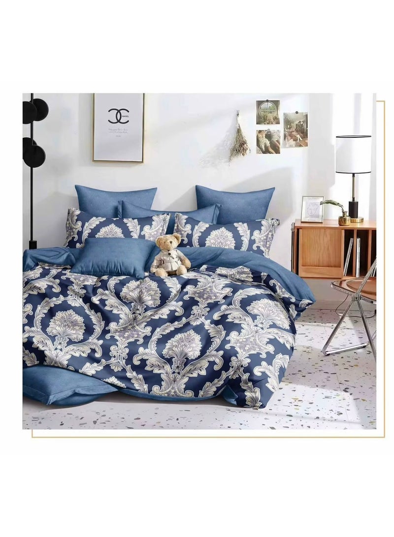 طقم مفروشات فاخر بحجم كينج مكون من 6 قطع - تصميم بسيط، غطاء لحاف 220×240 سم مع شرشف مطاطي و4 أغطية وسائد