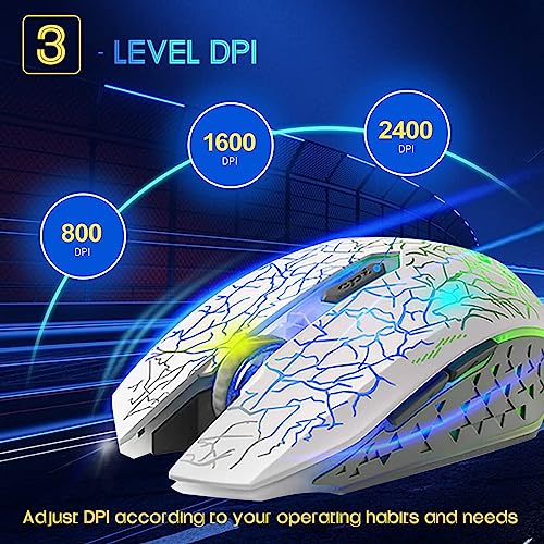 VEGCOO C10 Wireless Gaming Mouse, Rechargeable Gaming Mouse, Silent Optical Mice with 2.4G USB Receiver, 3 Ajustable DPI, 7 Colorful LED Lights for Gamer (White) - Image 2