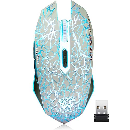 VEGCOO C10 Wireless Gaming Mouse, Rechargeable Gaming Mouse, Silent Optical Mice with 2.4G USB Receiver, 3 Ajustable DPI, 7 Colorful LED Lights for Gamer (White) - Image 1