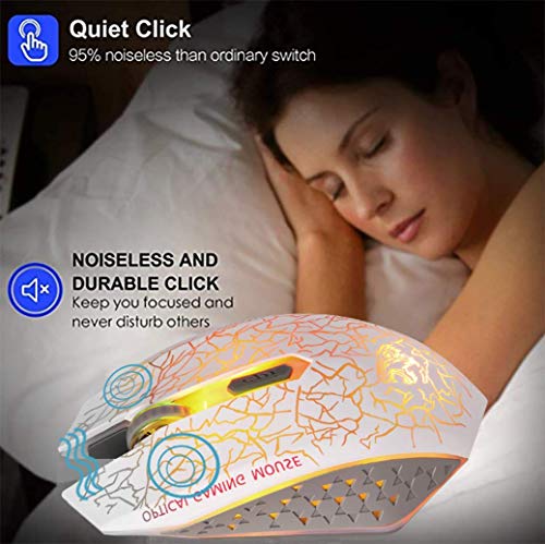 VEGCOO C10 Wireless Gaming Mouse, Rechargeable Gaming Mouse, Silent Optical Mice with 2.4G USB Receiver, 3 Ajustable DPI, 7 Colorful LED Lights for Gamer (White) - Image 4