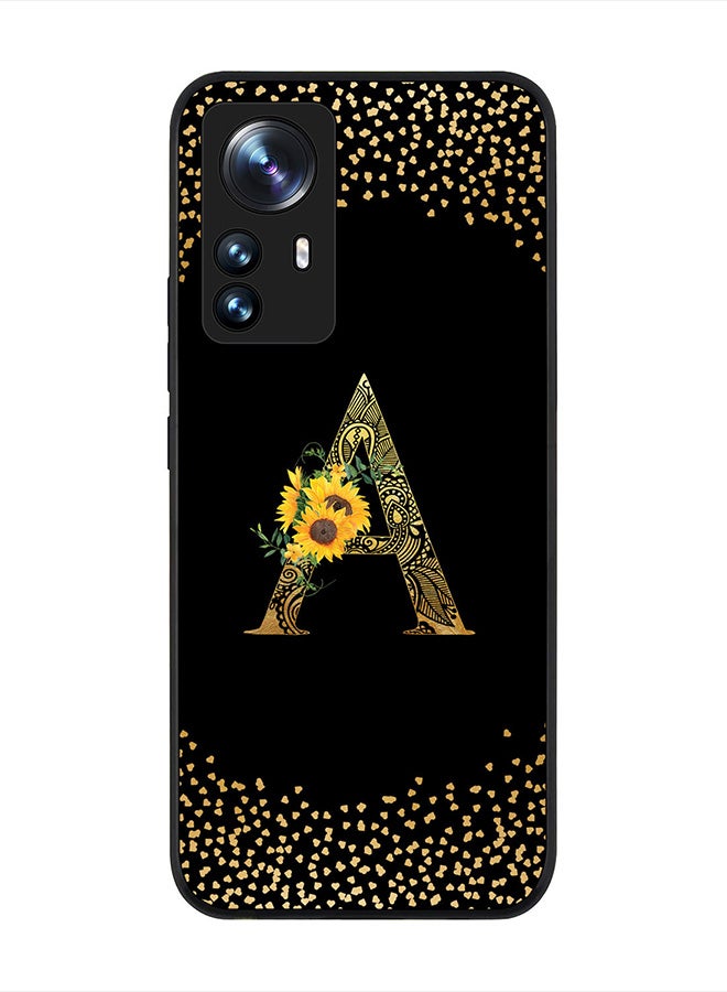 Stylizedd Rugged Black edge case for Xiaomi 12 Pro, Slim fit Thin Cover -  Custom Monogram Initial Letter Mandala Floral Pattern Alphabet- A  (Black ) - Image 1