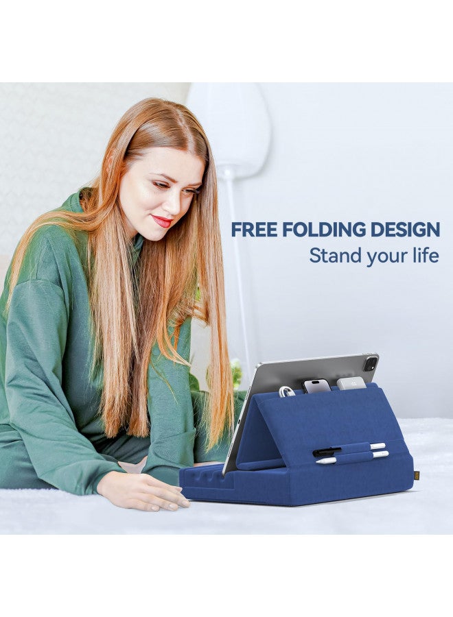 KDD حامل وسادة كدي للتابلت، حامل آيباد قابل للطي للركبة، السرير والمكتب - قاعدة وسادة ناعمة للتابلت مع جيب وحامل قلم متوافق مع آيباد برو 12.9، 10.5، 9.7 إير ميني 6 5 4 3، جالاكسي تاب، قارئ إلكتروني - Image 2