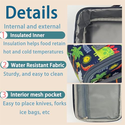 Kulle Lunch Box Kids,Lunch Bag Boys,Washable and Reusable Toddler Lunch Box for Daycare,Lunchbox for School,Outdoor(Dinosaur) - Image 5