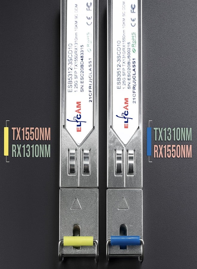 Elfcam® - 2 Pack 1.25 Gbps SFP, Fiber Optic Connector SC Single-Mode 10KM DDM, TX 1310nm /RX 1550nm and TX 1550nm / RX 1310nm - Image 3