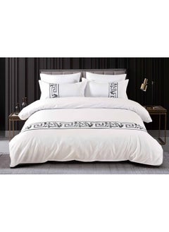 llwoo Premium King Size Pure Cotton Bed Sheet Set - 6PCS Soft and Breathable Duvet Cover, Elegant Fitted Sheet and 4 Pillowcases - Luxury Hotel Quality Bedding Set, Durable White with Embroidery Design 
