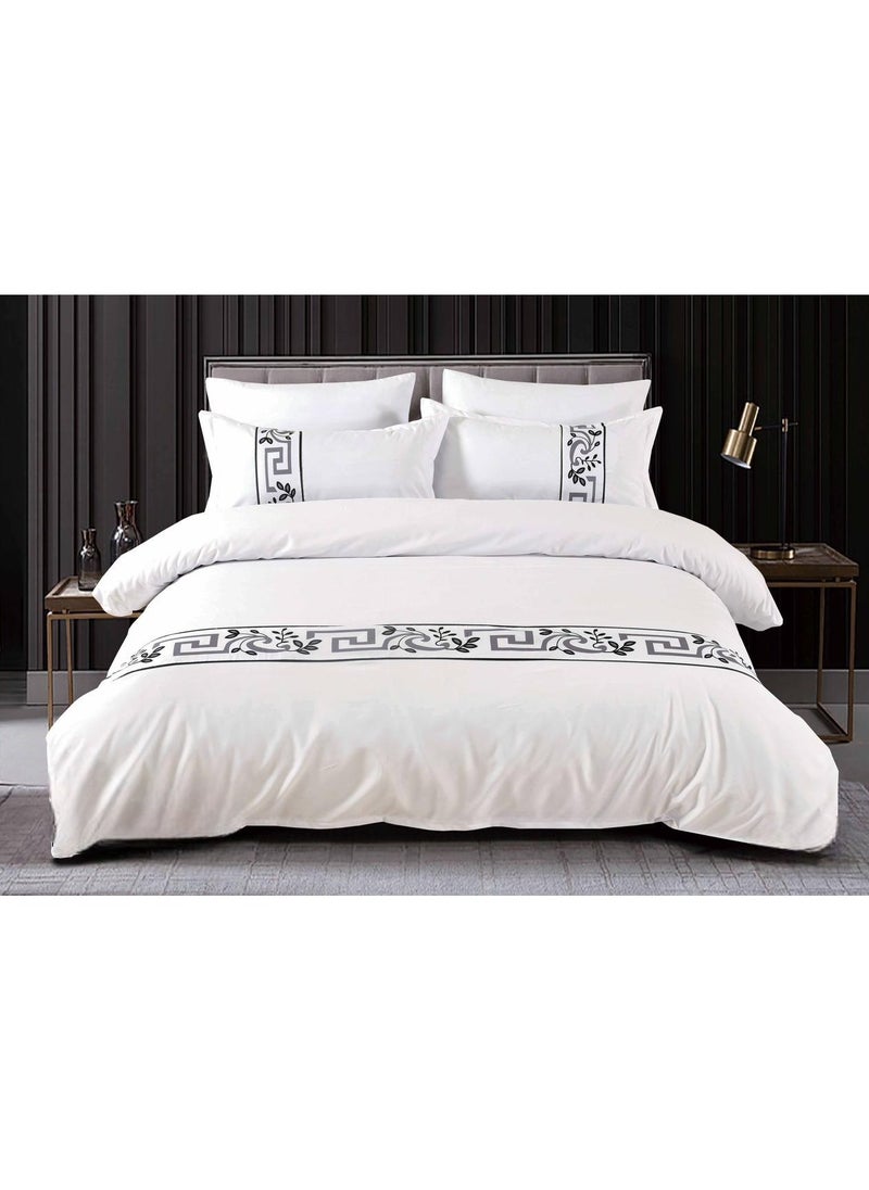 llwoo Premium King Size Pure Cotton Bed Sheet Set - 6PCS Soft and Breathable Duvet Cover, Elegant Fitted Sheet and 4 Pillowcases - Luxury Hotel Quality Bedding Set, Durable White with Embroidery Design 