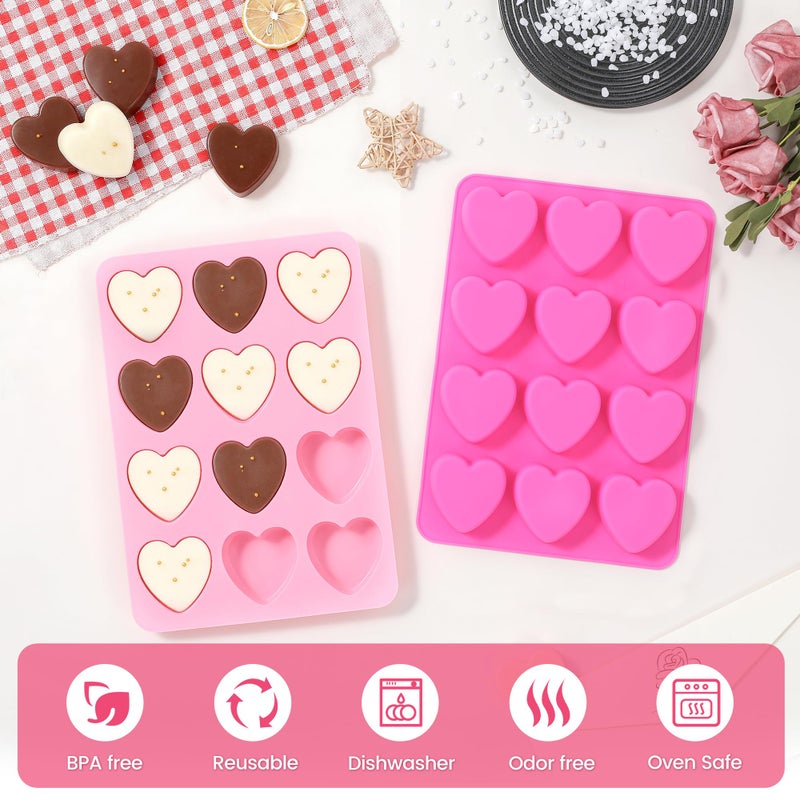 Fimary Heart-Shaped Silicone Chocolate Molds - Set of 2 Non-Stick Candy Heart Molds for Baking, Candy, Gummy, Cake, Jelly, Pudding, Handmade Soap Mould, Food Grade - Pink&Rose - Image 5