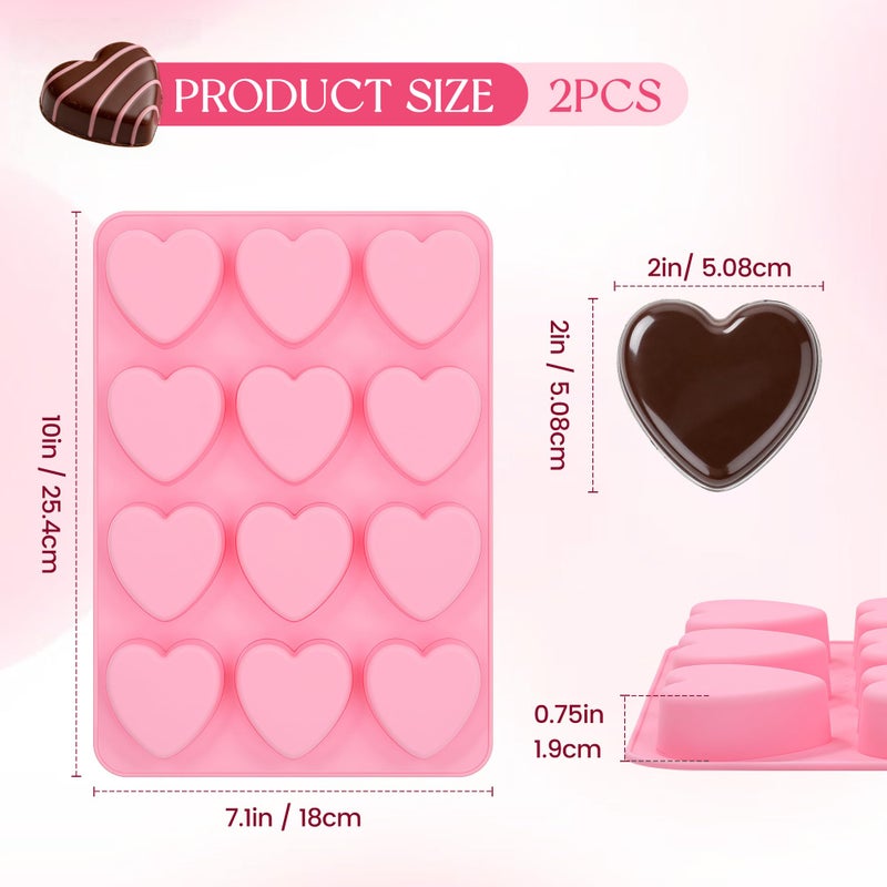 Fimary Heart-Shaped Silicone Chocolate Molds - Set of 2 Non-Stick Candy Heart Molds for Baking, Candy, Gummy, Cake, Jelly, Pudding, Handmade Soap Mould, Food Grade - Pink&Rose - Image 4