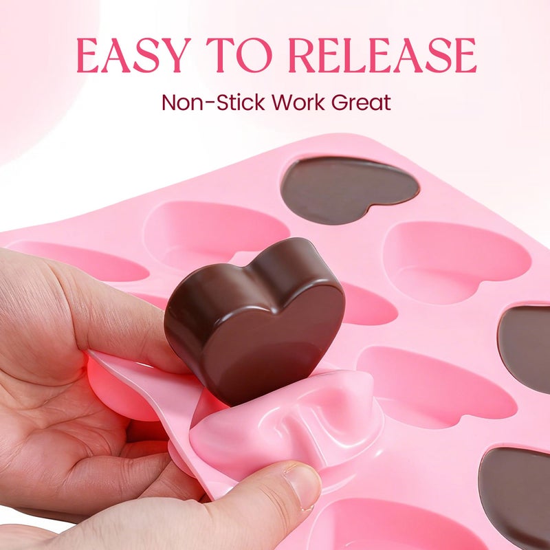 Fimary Heart-Shaped Silicone Chocolate Molds - Set of 2 Non-Stick Candy Heart Molds for Baking, Candy, Gummy, Cake, Jelly, Pudding, Handmade Soap Mould, Food Grade - Pink&Rose - Image 3