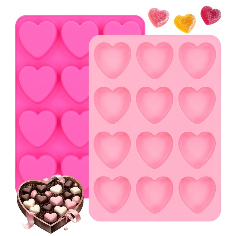 Fimary Heart-Shaped Silicone Chocolate Molds - Set of 2 Non-Stick Candy Heart Molds for Baking, Candy, Gummy, Cake, Jelly, Pudding, Handmade Soap Mould, Food Grade - Pink&Rose - Image 1