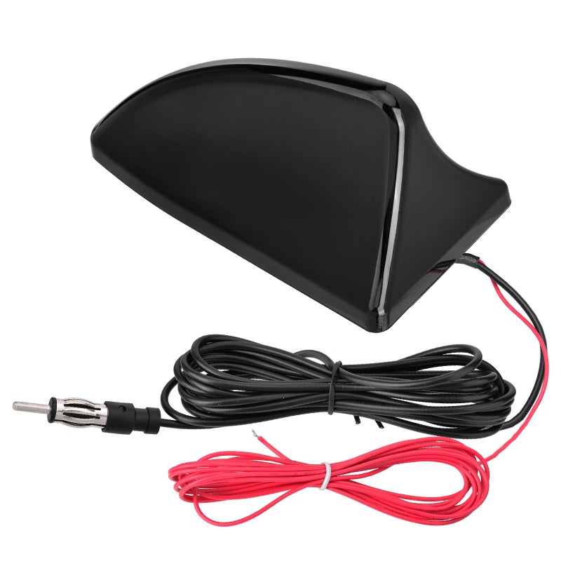 Eightwood Shark Fin Amplified Car Radio Antenna, Universal Roof Mount FM AM Antenna with 12V Power Wire for Vehicle Car Truck SUV Stereo Radio Receiver Media Head Unit - Image 1
