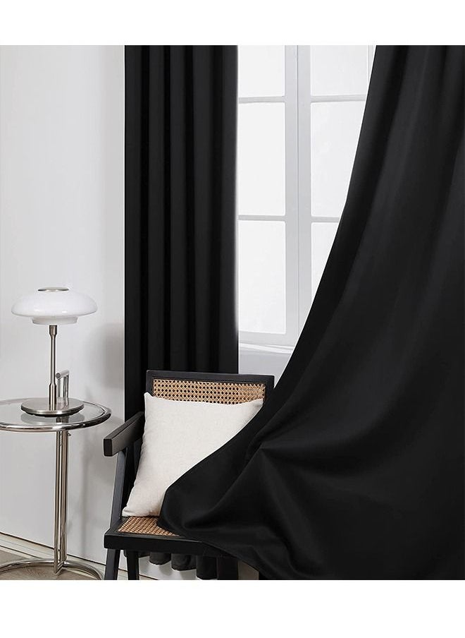 Arabest - Blackout And Heat Insulation Wide Curtains, High Quality Polyester Fabric, Black, 200*240CM, Suitable For Bedroom, Dining Room, Studio And Office - Image 1