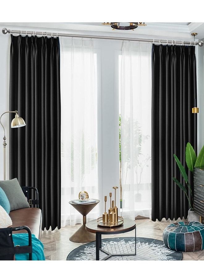 Arabest - Blackout And Heat Insulation Wide Curtains, High Quality Polyester Fabric, Black, 200*240CM, Suitable For Bedroom, Dining Room, Studio And Office - Image 1