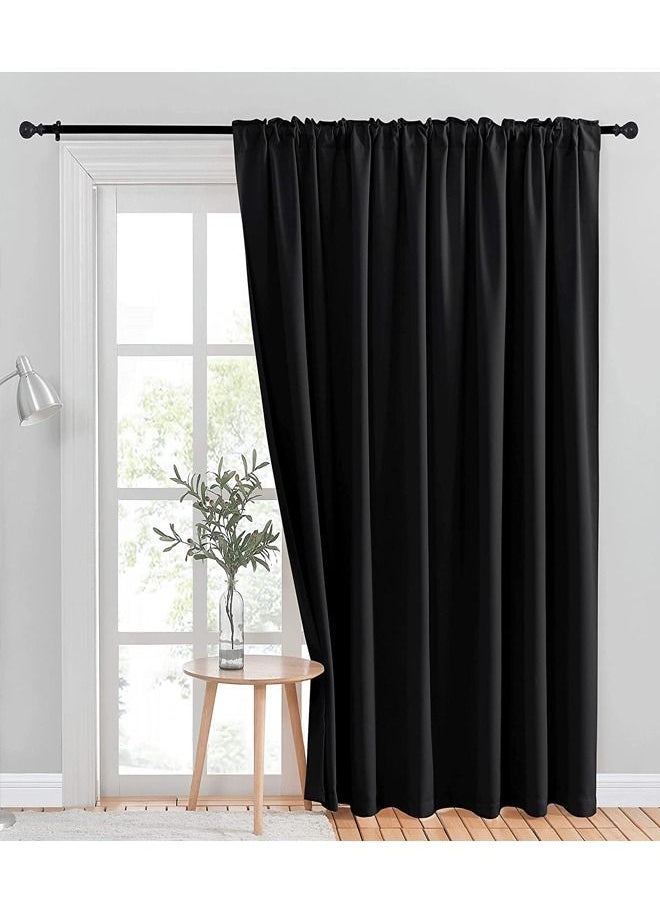 Arabest - Blackout And Heat Insulation Wide Curtains, High Quality Polyester Fabric, Black, 200*240CM, Suitable For Bedroom, Dining Room, Studio And Office - Image 1