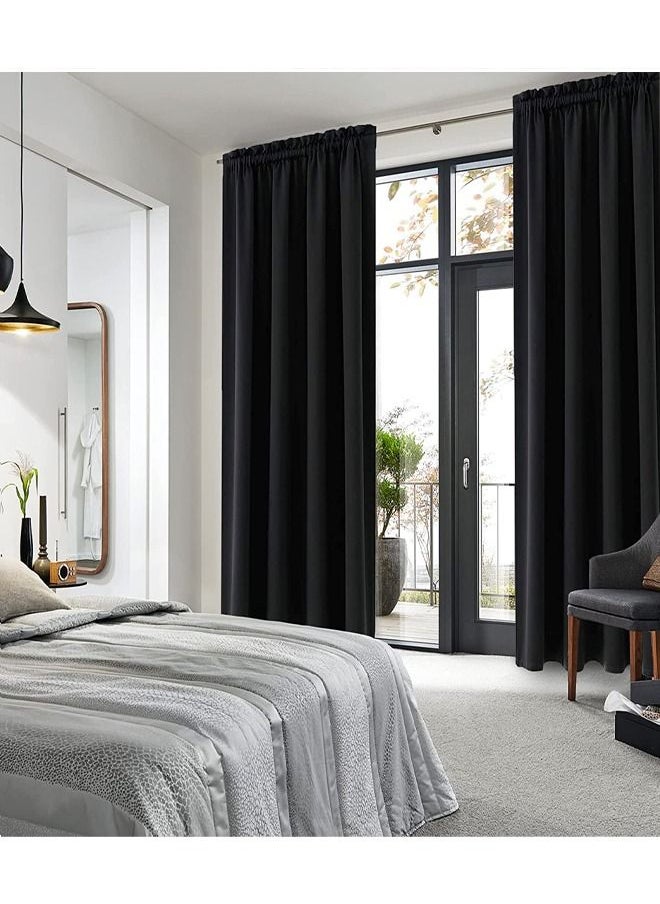 Arabest - Blackout And Heat Insulation Wide Curtains, High Quality Polyester Fabric, Black, 200*240CM, Suitable For Bedroom, Dining Room, Studio And Office - Image 1