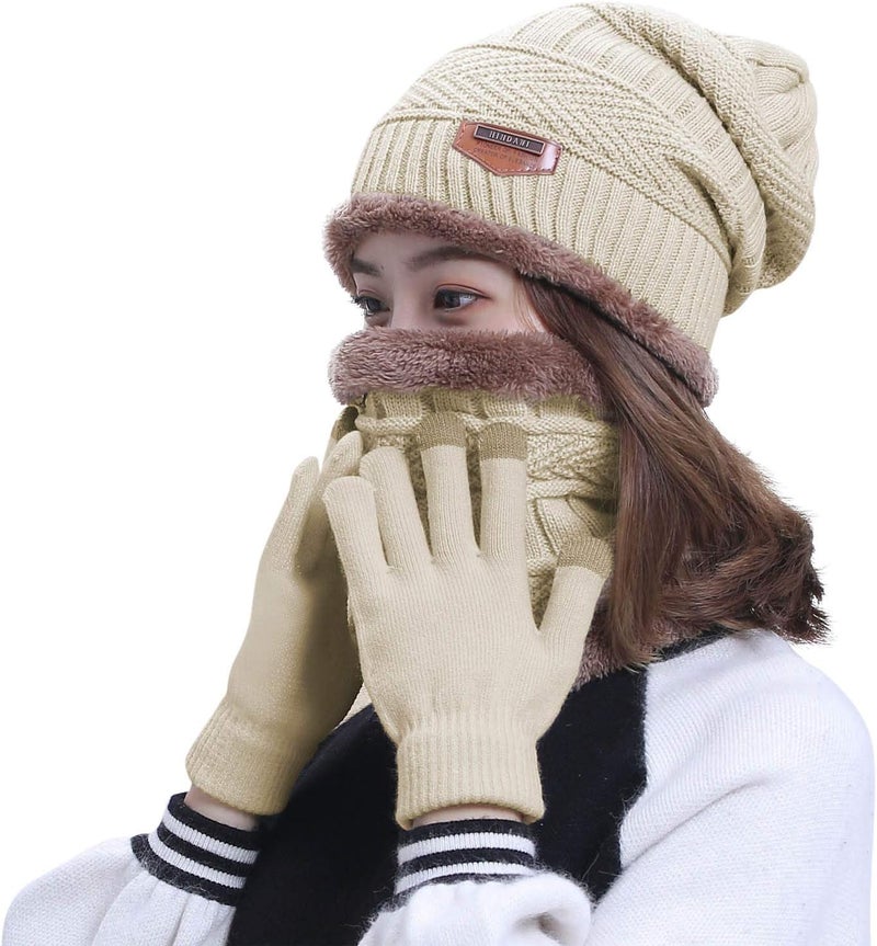 HINDAWI Winter Hat Scarf Gloves Slouchy Beanie Snow Knit Skull Cap Touch Screen Mittens Circle Scarves for Women Men - Image 2