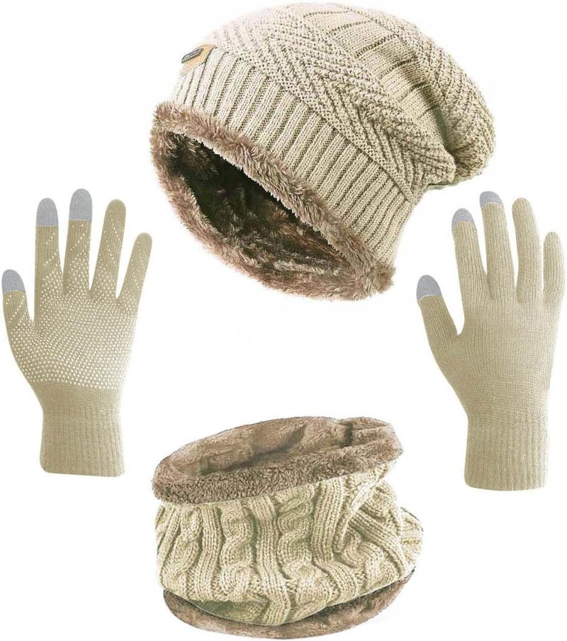 HINDAWI Winter Hat Scarf Gloves Slouchy Beanie Snow Knit Skull Cap Touch Screen Mittens Circle Scarves for Women Men - Image 1