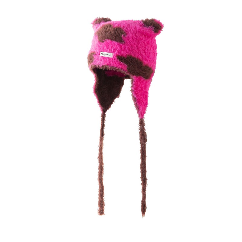 New Fashion Knitted Hat Womens Autumn and Winter Warm Pullover Cold Hat Cutie Panda Ears All-match Ear Protection Wool Hat Rose red - Image 1