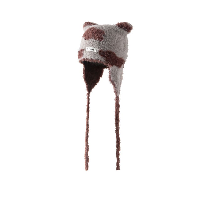 New Fashion Knitted Hat Womens Autumn and Winter Warm Pullover Cold Hat Cutie Panda Ears All-match Ear Protection Wool Hat Rose red - Image 2