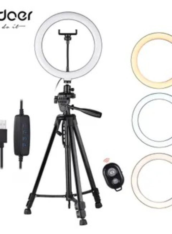 ANDOER 10 Inch LED Ring Light with Tripod Stand Phone Holder Remote Shutter Multicolor - Image 1