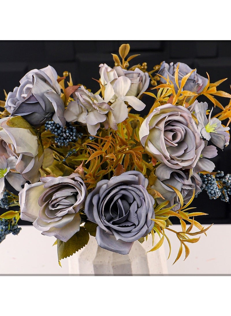 Timeless Beauty: Artificial Mini Rose Flower Bunch with Filler for Elegant Décor Blue